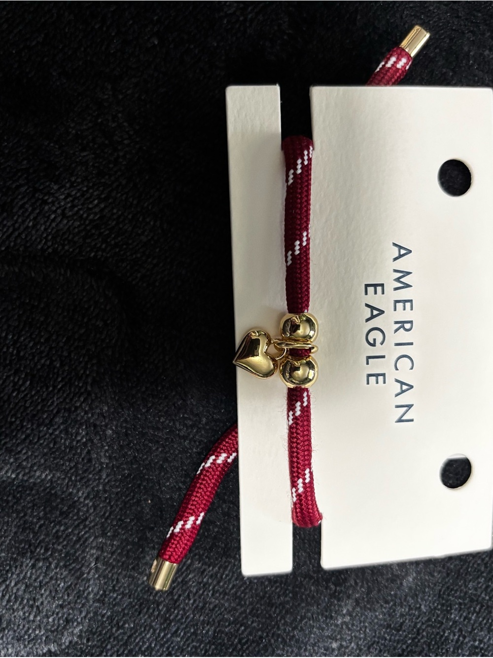 American Eagle Outfitters Burgundy Cord Bracelet with Gold Heart Charm